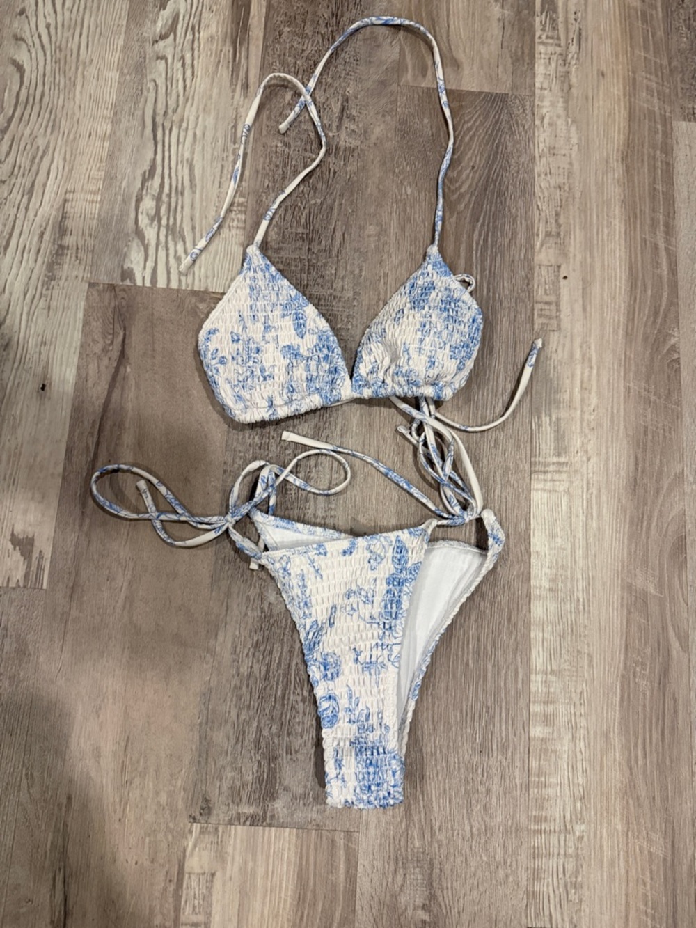 swimwear Cream and Light Blue Smocked Bikini Set